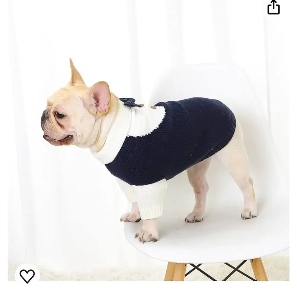 Navy Blue & White Bow Tie Dog Sweater size S